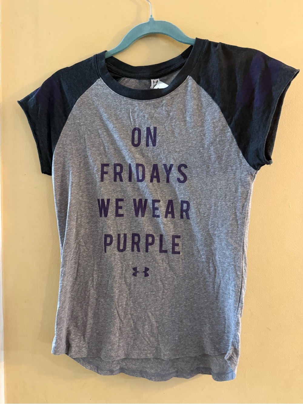 Under Armour Women’s Gray & Purple “On Fridays We Wear Purple” T, small